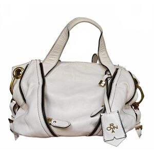 Oryany White Leather Shoulder Bag with Gold Hardware